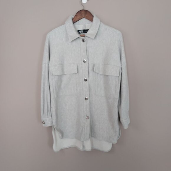 Zara Light Gray Button Front Shacket Size M-L - Picture 4 of 8